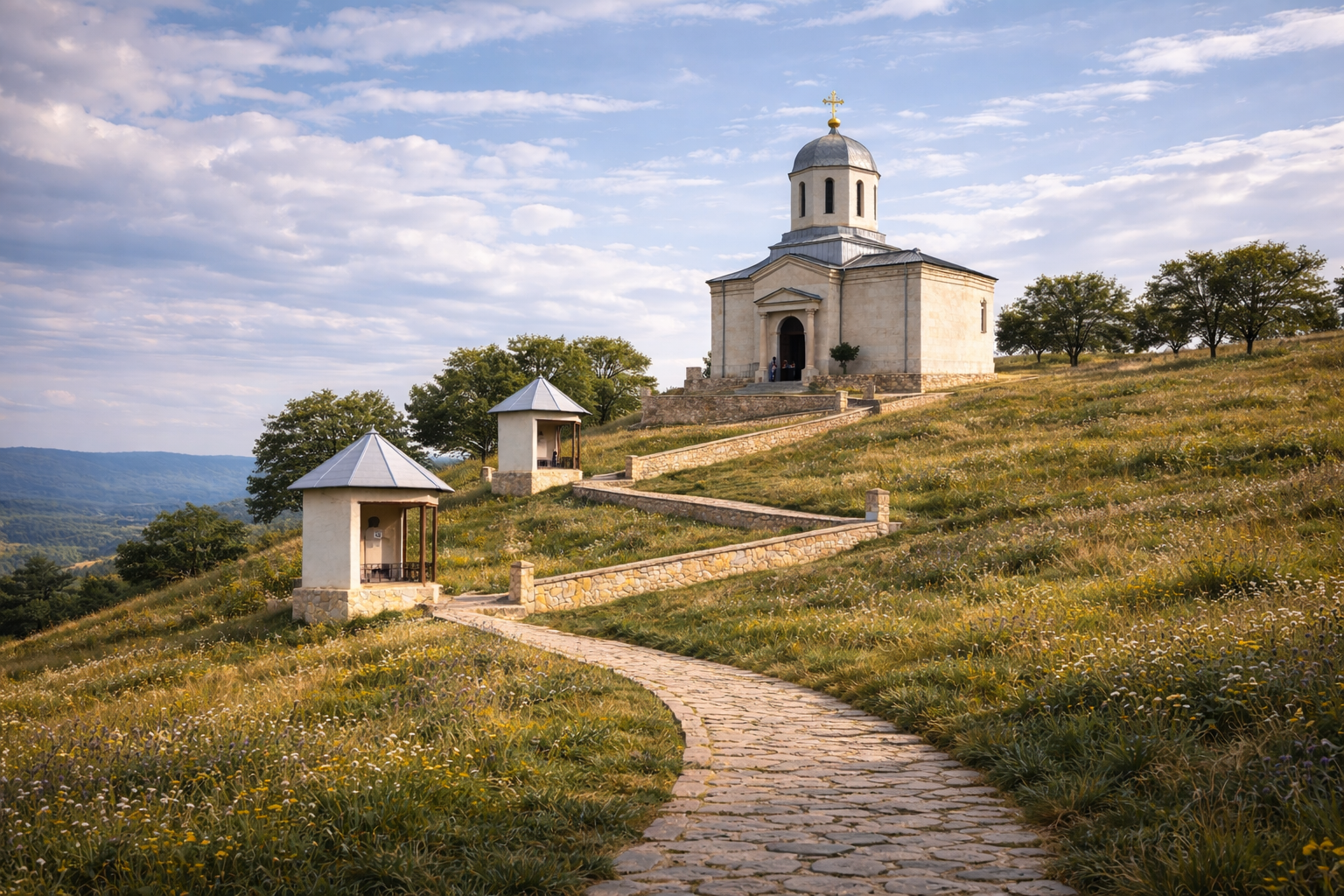 Atmosfera liniștită de la Mănăstirea Cerbu din Dobrogea