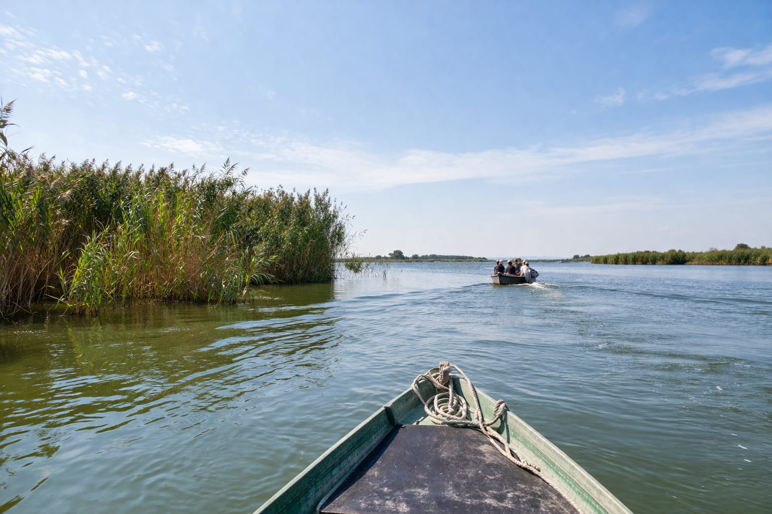 Plimbare cu barca pe Lacul Razim în Delta Dunării