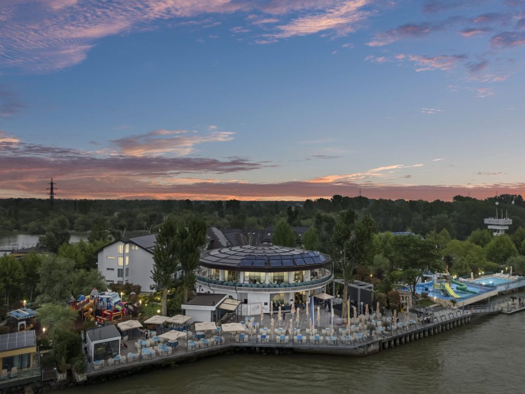 Lebăda Luxury Resort & SPA on its island in the Danube Delta at sunset